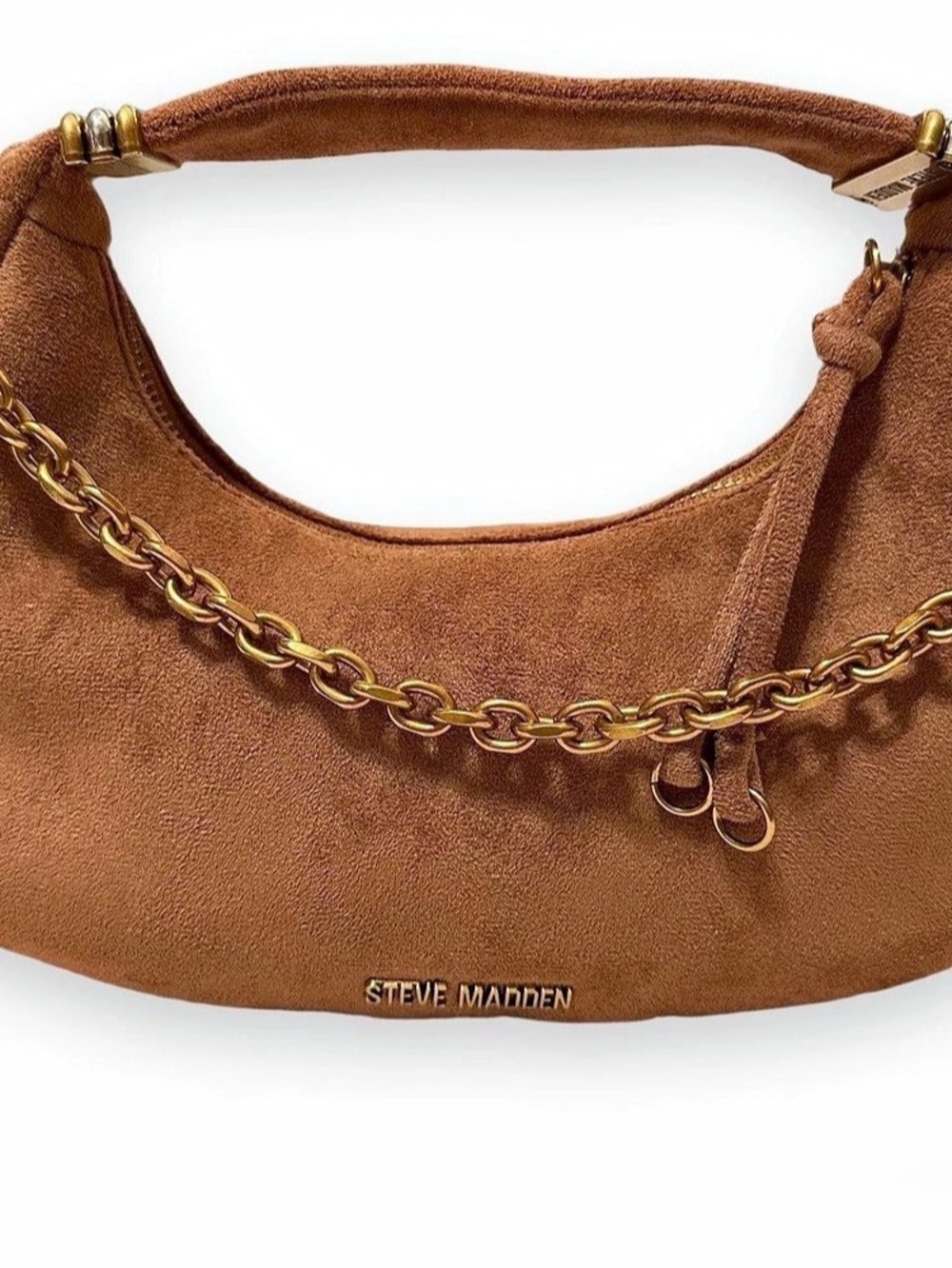 Steve Madden Brown Camel Faux Suede Chain Slouchy Hobo Bag